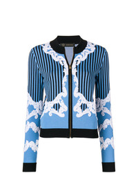 Женский синий свитер на молнии с вышивкой от Versace