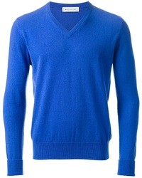 Синий свитер с v-образным вырезом