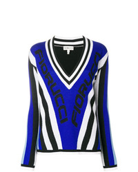 Женский синий свитер с v-образным вырезом в вертикальную полоску от Fiorucci