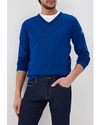 Мужской синий свитер с v-образным вырезом от BOSS HUGO BOSS