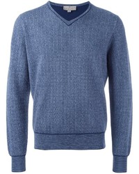 Мужской синий свитер с v-образным вырезом от Canali