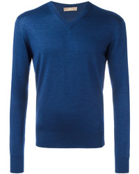 Мужской синий свитер с v-образным вырезом от Cruciani