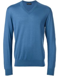 Мужской синий свитер с v-образным вырезом от Dolce & Gabbana