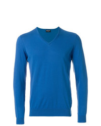 Мужской синий свитер с v-образным вырезом от Drumohr