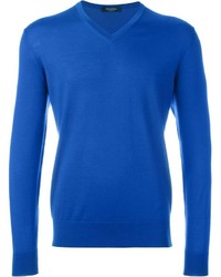 Мужской синий свитер с v-образным вырезом от Ermenegildo Zegna