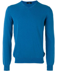 Мужской синий свитер с v-образным вырезом от Fay
