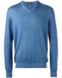 Мужской синий свитер с v-образным вырезом от Fay