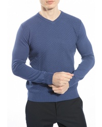 Мужской синий свитер с v-образным вырезом от Grostyle