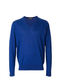 Мужской синий свитер с v-образным вырезом от John Smedley