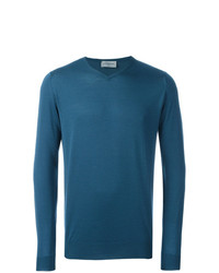 Мужской синий свитер с v-образным вырезом от John Smedley