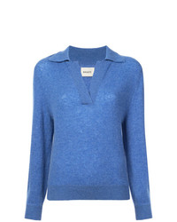 Женский синий свитер с v-образным вырезом от Khaite
