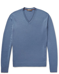 Мужской синий свитер с v-образным вырезом от Loro Piana