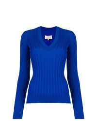 Женский синий свитер с v-образным вырезом от Maison Margiela