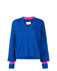 Женский синий свитер с v-образным вырезом от Maison Margiela