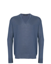Мужской синий свитер с v-образным вырезом от Prada
