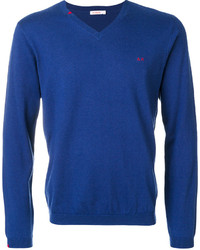 Мужской синий свитер с v-образным вырезом от Sun 68