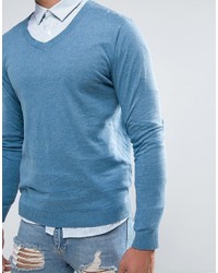 Мужской синий свитер с v-образным вырезом от Asos