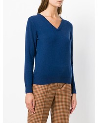 Женский синий свитер с v-образным вырезом от N.Peal
