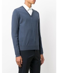 Мужской синий свитер с v-образным вырезом от Prada