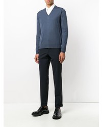 Мужской синий свитер с v-образным вырезом от Prada