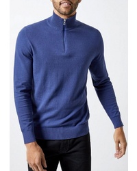 Мужской синий свитер с воротником на молнии от Burton Menswear London