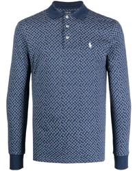 Синий свитер с воротником поло с геометрическим рисунком
