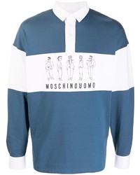 Мужской синий свитер с воротником поло с принтом от Moschino