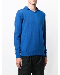 Мужской синий свитер с воротником поло от Roberto Collina