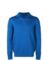 Мужской синий свитер с воротником поло от Roberto Collina
