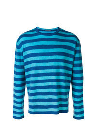Синий свитер с круглым вырезом в горизонтальную полоску