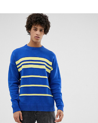 Мужской синий свитер с круглым вырезом в горизонтальную полоску от Collusion
