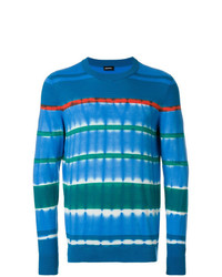 Мужской синий свитер с круглым вырезом в горизонтальную полоску от Diesel