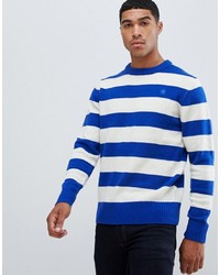 Мужской синий свитер с круглым вырезом в горизонтальную полоску от G Star