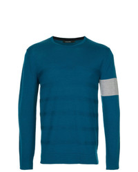 Мужской синий свитер с круглым вырезом в горизонтальную полоску от GUILD PRIME