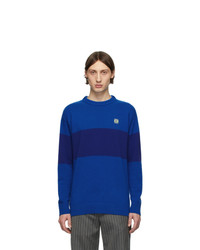 Мужской синий свитер с круглым вырезом в горизонтальную полоску от Loewe