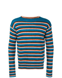 Мужской синий свитер с круглым вырезом в горизонтальную полоску от Prada