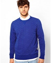 Синий свитер с круглым вырезом в горошек