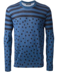 Мужской синий свитер с круглым вырезом в горошек от Dolce & Gabbana