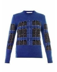 Синий свитер с круглым вырезом в шотландскую клетку