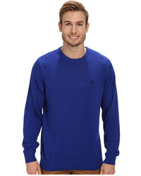 Синий свитер с круглым вырезом с вышивкой