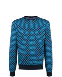 Мужской синий свитер с круглым вырезом с геометрическим рисунком от Prada