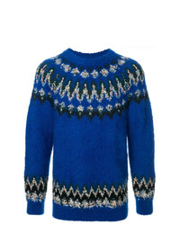 Мужской синий свитер с круглым вырезом с жаккардовым узором от Coohem