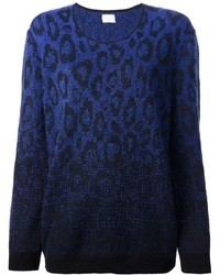 Женский синий свитер с круглым вырезом с леопардовым принтом от Lala Berlin