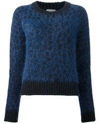 Женский синий свитер с круглым вырезом с леопардовым принтом от Surface to Air