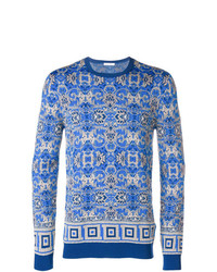 Мужской синий свитер с круглым вырезом с "огурцами" от Versace Collection