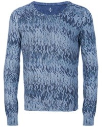 Мужской синий свитер с круглым вырезом с принтом от Asola