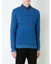 Мужской синий свитер с круглым вырезом с принтом от Kent & Curwen