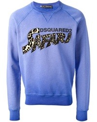 Мужской синий свитер с круглым вырезом с принтом от DSquared