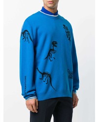 Мужской синий свитер с круглым вырезом с принтом от Lanvin