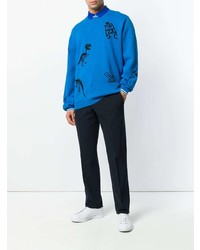 Мужской синий свитер с круглым вырезом с принтом от Lanvin